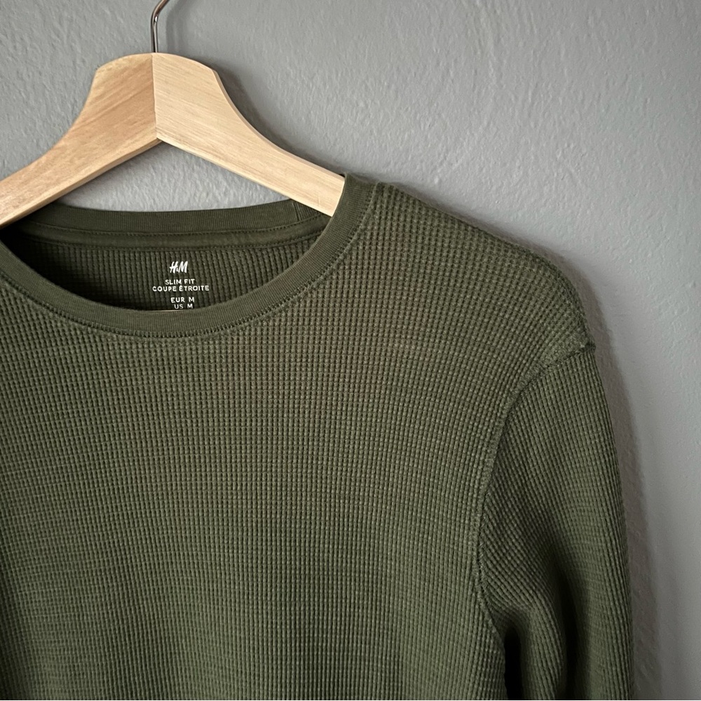 H&M Slim Fit Cropped Green Thermal  Sweater